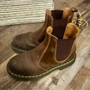 Dr. Martens Brown Leather Chelsea Chukka Boots with Yellow Stitching